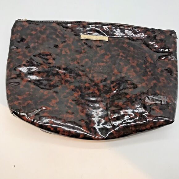 Vince Camuto Tortoise Shell Toiletry Bag Lg. Zip Top Cosmetic Case Make Up Pouch - Picture 2 of 8